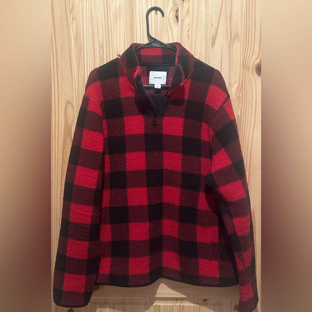 Old Navy 1/4 Zip Buffalo Plaid Sherpa Pullover Womens XL